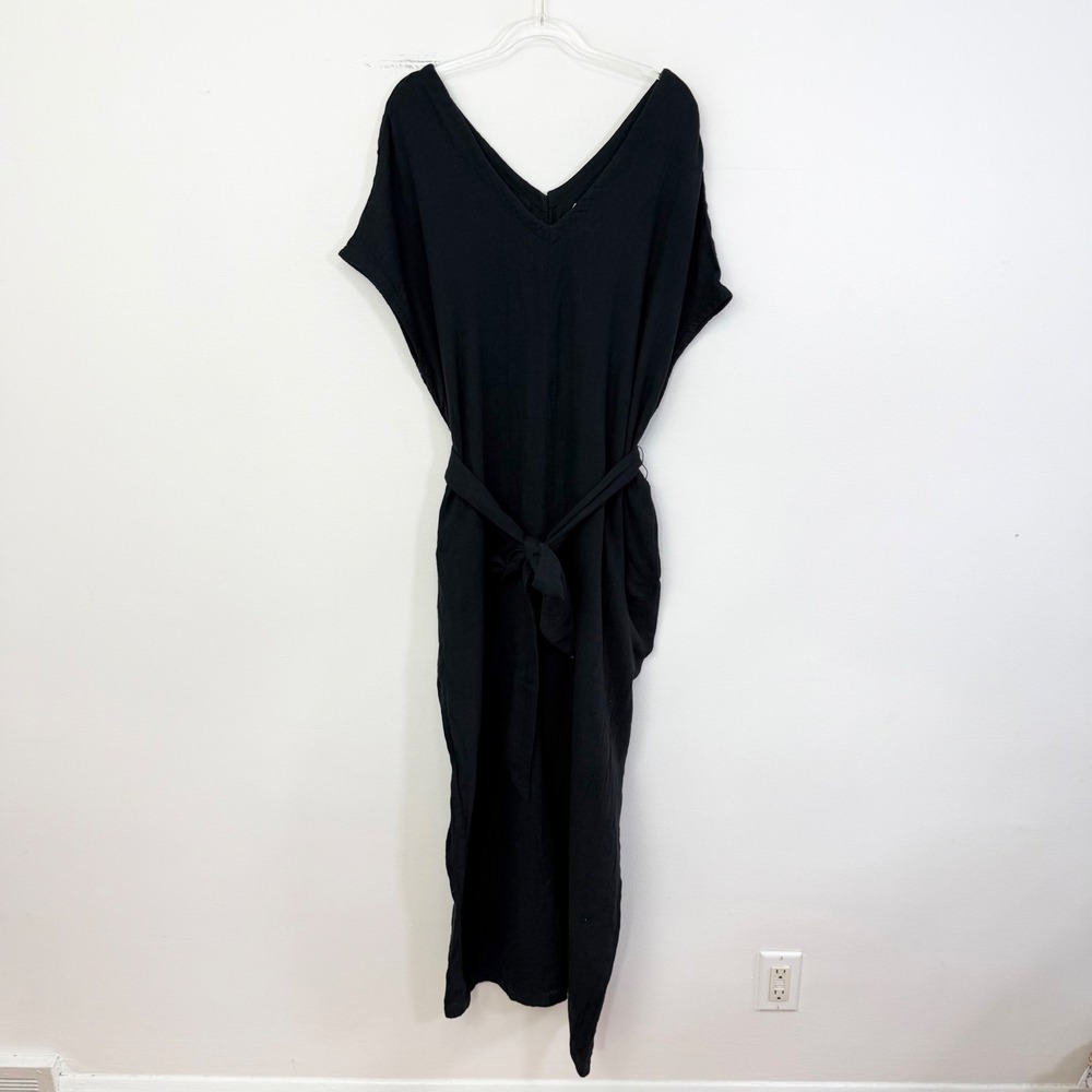 Pact Coastal Double Gauze Jumpsuit Black Organic Cotton Size L
